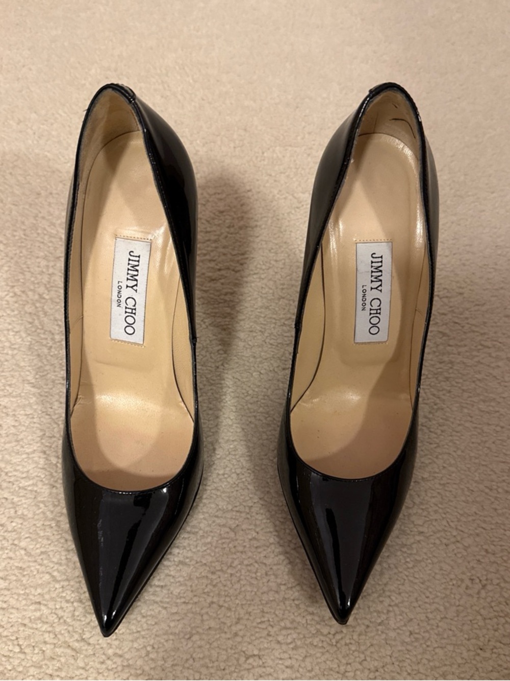 Jimmy Choo Black Patent Pointed-Toe Pumps